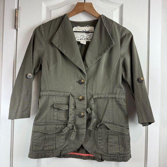 Anthropologie Tabitha Women's Army Green Military Jacket 3/4 Sleeve Size 0 - Picture 1 of 10